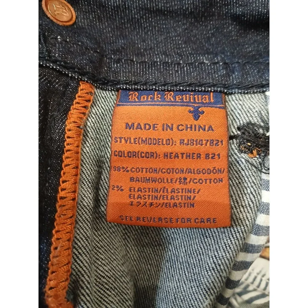 Rock Revival Jeans Dark Blue Wash Faded Distressed Heath Bootcut Size 30 - Picture 7 of 10